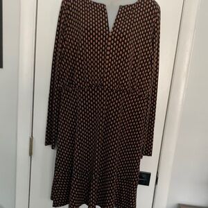 LOFT Black and Orange Patterned Long Sleeve Dress
